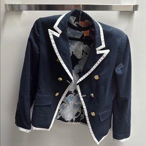 Tory Burch Navy Blazer with White Trim and Gold Buttons